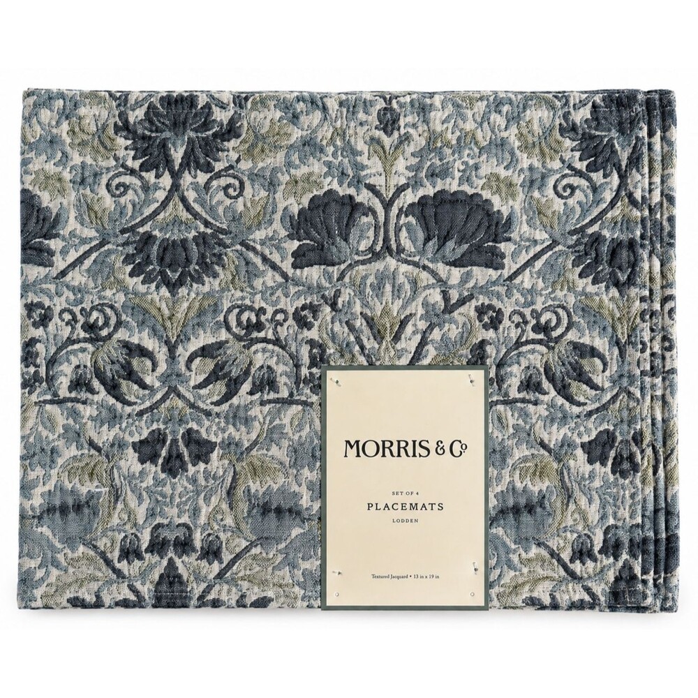 William Morris & Co Lodden Placemats Set of 4 Blue Green Textured Floral 13x19